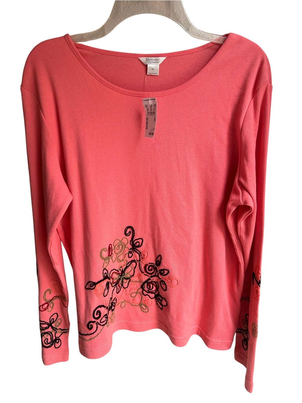 CJ Banks pink boho embroidered scoop neck top Size XL New